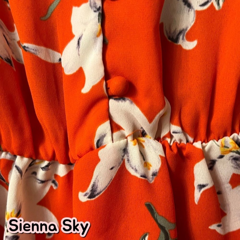 Sienna Sky Orange-Red Floral Cinched Waist Button-Down Blouse – Size S – EUC - Picture 5 of 7